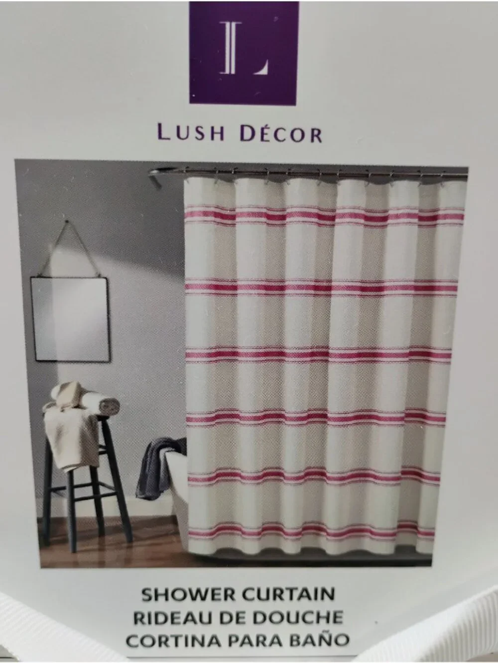 Lush Décor Farmhouse Striped Cotton Shower Curtain 72x72 Inches